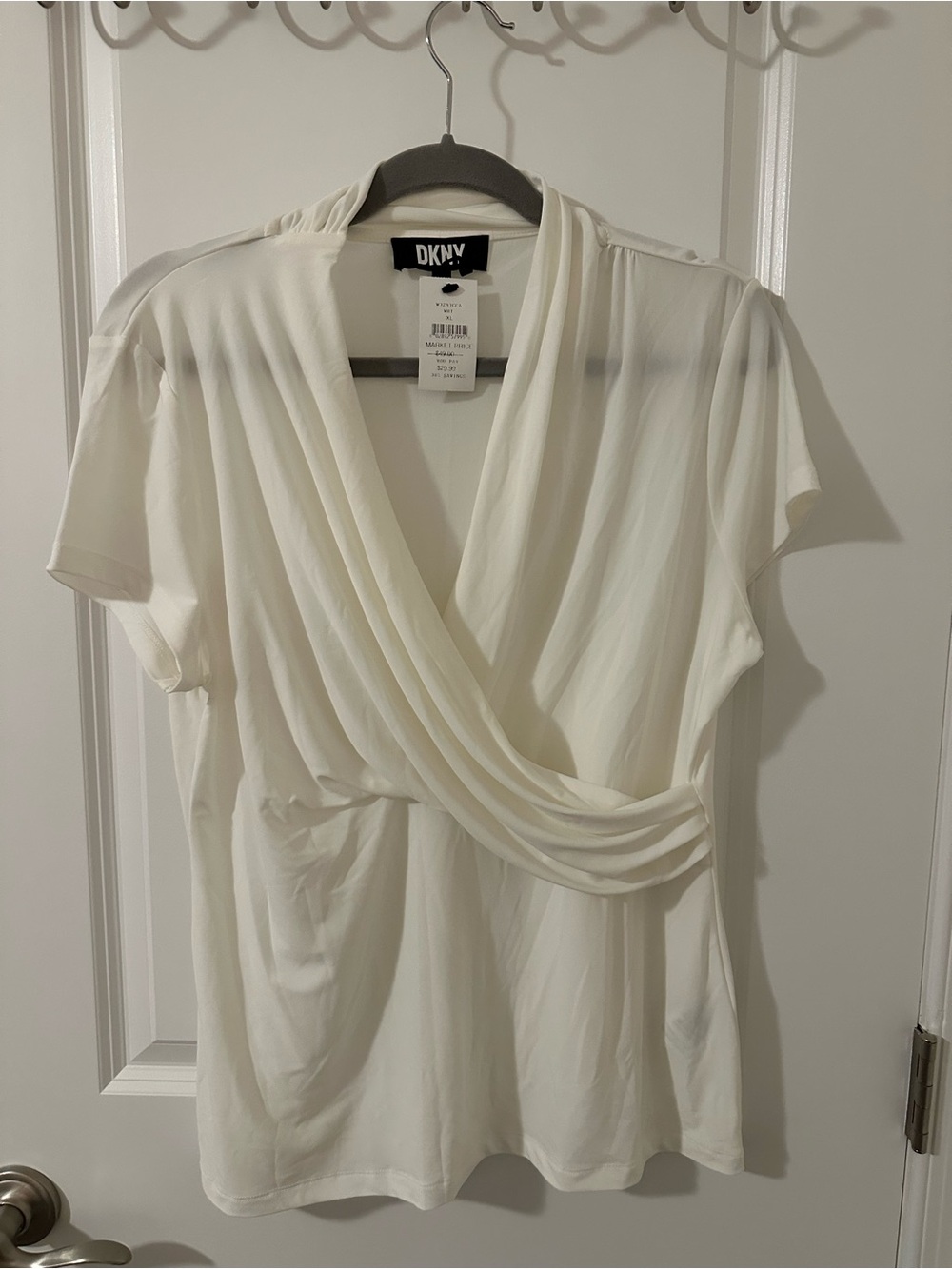 NWT DKNY Ivory Draped Surplice Short Sleeve Blouse